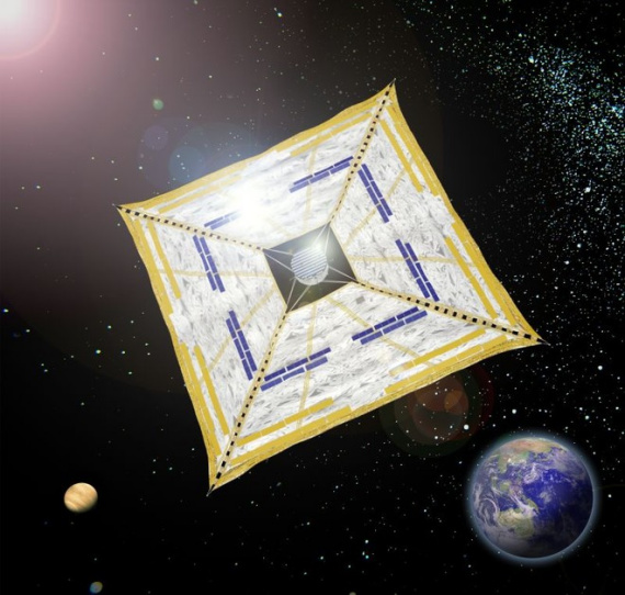 “依靠太阳辐射加速的星际风筝-飞行器”（IKAROS，音译“伊卡洛斯”）卫星上携带有利用薄膜太阳能技术制造的20米帆板，阳光对太阳帆形
成的反射压力将作为卫星的动力。