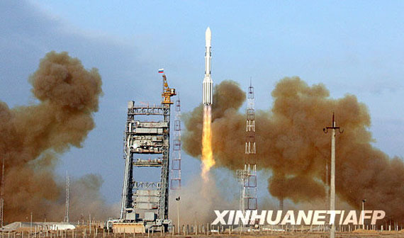 2009年12月14日，在哈萨克斯坦境内的拜科努尔航天发射场，一枚“质子”-M型运载火箭升空。