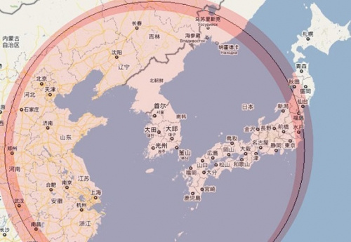 韩国“玄武-3C”巡航导弹射程覆盖范围示意图